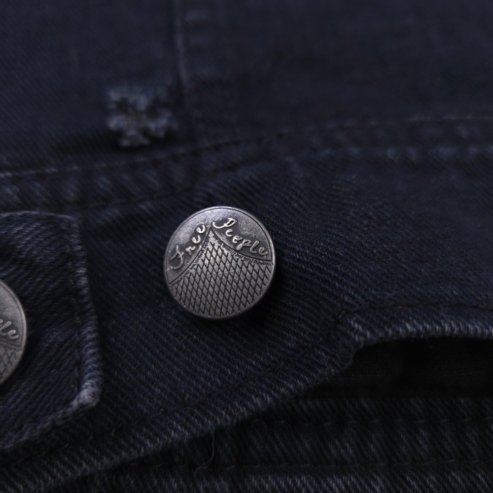 Free People Denim Jacket Womens XS Hoodie Vest Black Gray Biker Moto Button Up - Picture 5 of 12